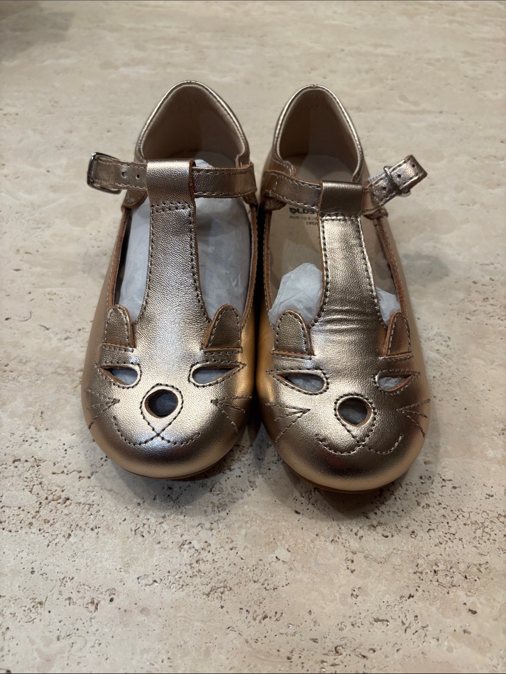 Old Soles Metalic Rose Gold T-Strap Cat Face Ballet Flats